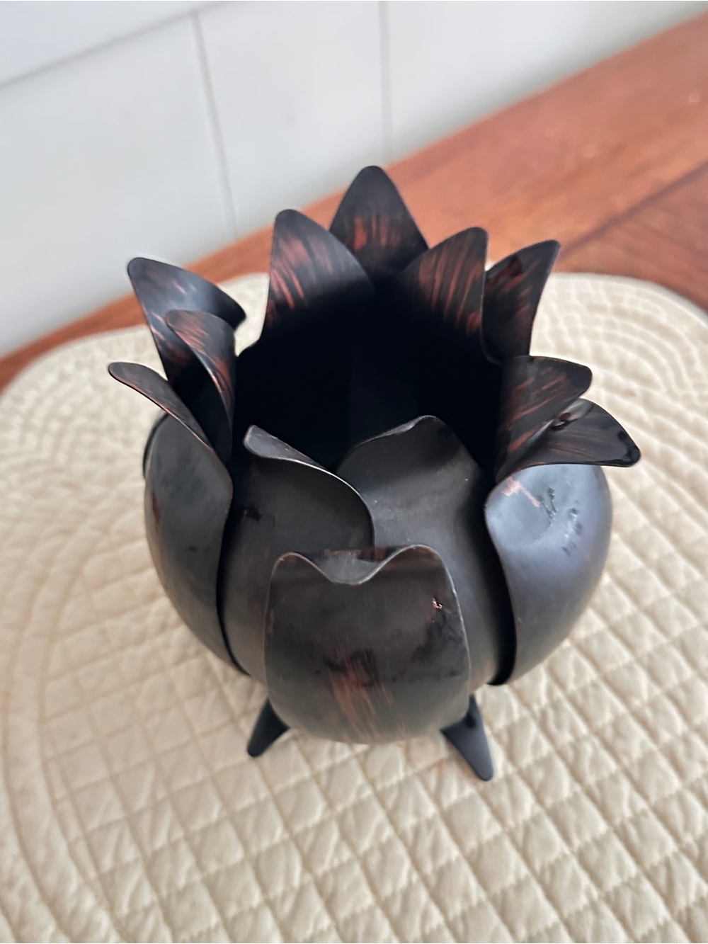 Decorative metal blooming lotus flower candle holder